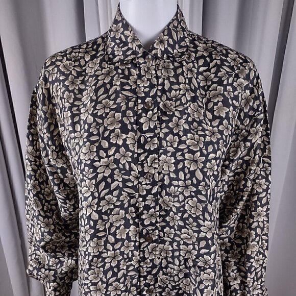 Express Silk Womens 100% Silk Black, Brown Floral Pattern Button Down Dress Sz S - Picture 2 of 12